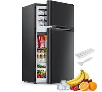 Electactic Mini réfrigérateur avec congélateur, 2,5 mètres cubes, réfrigérateur compact à double porte, étagères en verre réglables, thermostat mécanique et roues intégrées, gain de place