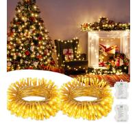 Electight Guirlande Lumineuse Extérieur 2x5M - 100 LEDs Blanc Chaud Imperméable IP44, Alimentation par Piles - Lot de 2 Rouleaux pour Décoration Jardin, Terrasse, Noël (Sans batterie)