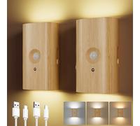 Electight Lot de 2 Appliques Murales avec Détecteur de Mouvement, LED Rechargeable 3600 mAh, Lampe Murale 3 Couleurs, Veilleuse à détecteur de Mouvement Magnétique