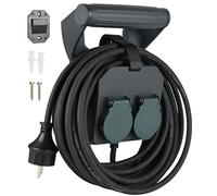 Electraline 01676 Rallonge pour extérieur IP44 10 m Câble Caoutchouc H05RR-F 3G1,5 + Support avec Prise Ergonomique et 2 Prises Schuko avec Bouchons à Fermeture Automatique