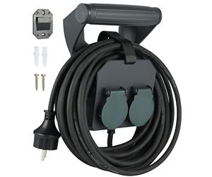 Electraline 01676 Rallonge pour extérieur IP44 10 m Câble Caoutchouc H05RR-F 3G1,5 + Support avec Prise Ergonomique et 2 Prises Schuko avec Bouchons à Fermeture Automatique