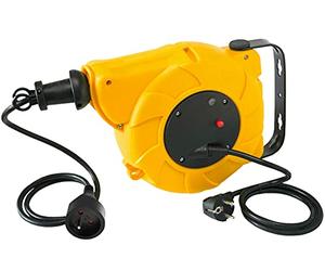 Electraline 100236 Enrouleur de câble électrique automatique à ressort avec support de fixation murale, jaune, 8 M