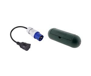 Electraline 20848043M Adaptateur pour caravanne, Bleu & Boîtier de protection pour prolongateur jardin IP54 - Vert - Zenitech