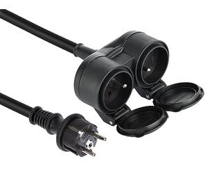 Electraline 208482 Rallonge Professionnel Biplite | multiprise 2 prises | avec capuchon | 5m câble H07RN-F 3G1.5mm²