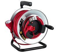 Electraline 208668 Enrouleur Jardin Professionnel avec Prolongateur en métal avec Platine Fixe, 40m, H05VV-F 3G1.5m㎡, avec Guide pour Le câble, Rouge