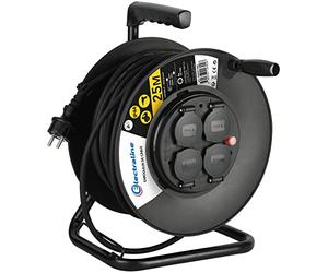 Electraline 20868128D Rallonge Prolongateur électrique IP44 Profesionnelle 25 m avec enrouleur Noir - Section 3G2,5 mm²
