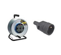 Electraline 208686 Enrouleur Électrique Professionnel en Métal - 4 Prises IP44 Étanche pour Chantier - Connecteur et Adaptateur Plat