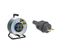 Electraline 208686 Enrouleur Électrique Professionnel Pour Chantier en Métal - 4 Prises IP44 Étanche - Fiche et Prise Mâle 220V