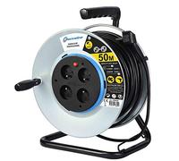 Electraline 208690 Rallonge Prolongateur électrique en Metal 50M 4 prises avec Guide pour le câble, Platine fixe et poignée ergonomique