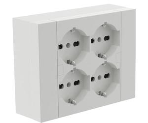 Electraline 22016 Multiprise Murale carrée 4 Places universelles, avec boîte de Support pour installations de Surface, Compatible avec Toutes Les boîtes encastrées 3 Places (maçonnerie ou plaques de