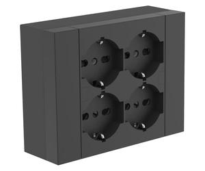 Electraline 22017 Multiprise murale carrée 4 places universelles, avec boîte de support pour installations de surface, compatible avec toutes les boîtes encastrées 3 places (maçonnerie ou plaques de