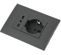 Electraline 22111 Bloc de prise encastrée/set plaque prémontée 2 places (1 prise universelle P40 + 1 prise bivalente 10/16A), deux vis de montage, Noir