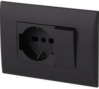 Electraline 22121 Bloc de prise universel + inverseur avec plaque/set plaque prémontée 1 prise universelle P40 16A + 1 inverseur 10A, deux vis de montage, noir