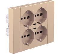 Electraline 22147 Prise encastrée Quadra 4 places universelle P40 + 2 USB-C, compatible avec toutes les boîtes encastrées à 3 prises (maçonnerie ou plaque de plâtre)