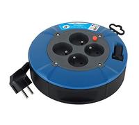 Electraline 28905 Enrouleur Rallonge Ménager Domestique avec 4 Prises 16A, Câble 5M-Section 3G1 mm², Blue