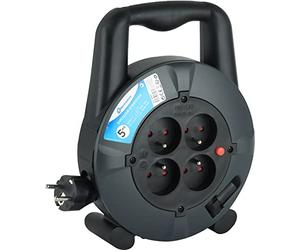 Electraline 28907 Enrouleur Rallonge Ménager Domestique Section de Câble3G1mm², 5Mt, 4 Prises 16A, Noir