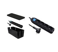 Electraline 300172 300173, Boîte de Rangement pour Câbles avec Bloc Multiprise 6 Prises 16A, 1, 5 MT, Noir & 32051 Bloc 4 Prises avec Interrupteur/fiche Plate 1,5 m Noir
