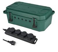 Electraline 300181 Boîte de protection étanche pour l'extérieur IP54 avec bloc multiprise 4 prises IP44 avec capuchons, câble de 5 m H05RR-F 3G1,5, vert, taille XL