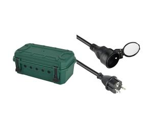 Electraline 300183 Boîte de protection étanche IP54 Large vide, Organisateur de câbles 5 sorties & 200121 Prolongateur rallonge Professionnel étanche IP44, 5m Noir - Section 3G1,5 mm²