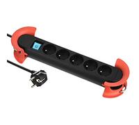 Electraline 30921 Bloc Multiprises Professionnel de Travail avec Enrouleur de Câble, 5 Prises 16A, Câble 5 M, H05VV-F 3G1.5 mm², Noir/Rouge