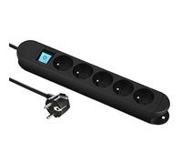 Electraline 30922 Bloc Multiprises Professionnel de Travail avec 2 aimants pour Fixation, 5 Prises 16A, Câble 3 m, H05VV-F 3G1.5 mm², Noir