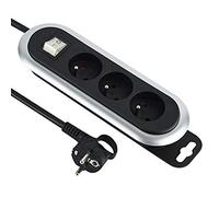 Electraline 30931 Bloc 3 Prises, enrouleur de câble, avec interrupteur et fiche plate. Rallonge Multiprise 3 m. , Noir