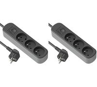 Electraline 32021 Bloc Multiprise Prima 3 Prises 16A avec Interrupteur, Câble H05VV-F Section 3G1.5mm² Longueur 3M, Noir/Gris (Lot de 2)