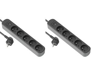 Electraline 32023 Bloc Multiprise Prima 5 Prises 16A avec Interrupteur, Câble H05VV-F Section 3G1.5mm² Longueur 3M, Noir/Gris (Lot de 2)