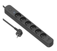 Electraline 32032 Bloc Multiprise Prima 6 Prises 16A + 3 USB (1 type A + 2 type C PD20W), avec protection parafoudre, avec interrupteur, Longueur 1.5M, Noir