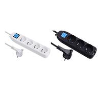 Electraline 32041 Bloc 4 Prises avec Interrupteur/fiche Plate 1,5 m Blanc & 32050 Bloc Multiprises 3 Prises, Interrupteur et fiche Plate - 1,5m, Noir