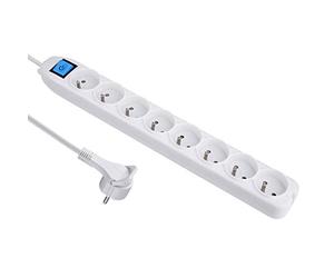 Electraline 32045 Bloc Multiprise 8 Prises avec interrupteur - câble 1,5 m - fiche plate Blanc