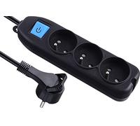 Electraline 32050 Bloc Multiprises 3 prises, interrupteur et fiche Plate - 1,5m, noir