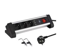 Electraline 35439 Bloc Multiprise de bureau encastrable 3 Prises + 3USB 3.4A, Longueur 1, 5 M Section 3G1 mm² Noir