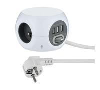 Electraline 35443 Mini Cube avec 3 Ports USB 2.4A, Bloc 3 Prises avec Interrupteur, Rallonge Multiprise 3M, Blanc