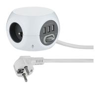 Electraline 35443 Mini Cube avec 3 Ports USB 2.4A, Bloc 3 Prises avec Interrupteur, Rallonge Multiprise 3M, Blanc