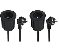 Electraline 35457 Bloc Multiprise Encastrable Compacte avec 1 Prise 16A pour Bureau/Table, 54 mm de diamètre ou 60mm Standard avec Adaptateur (Inclus), Facile a Installer, prolongateur de 2M