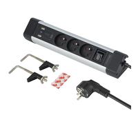 Electraline 35460 Bloc Multiprise pour Bureaux 3 Prises + 3 USB (1 USB C (Power Delivery) PD20W + 2 USB A 3.0A (QuickCharge), avec Crochets puur Fixation sur Le Bureau + 2 Autocollants Double Face