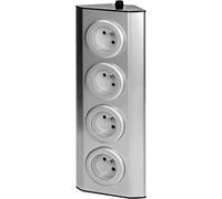 Electraline 35469 Bloc Multiprise de Cuisine à câbler en acier inoxidable, 4 Prises Françaises 16A 2P+T