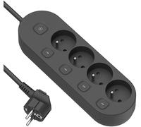 Electraline 35481 Bloc Multiprise avec 4 Prises Françaises, 4 interrupteurs indépendants, câble de 1.5M, Noir