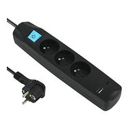 Electraline 35605 Bloc Multiprise 3 Prises Françaises + 2 USB 3.4A 17W (1 Type A + 1 Type C), Avec interrupteur ON/OFF, Fiche Extra Plate 90° 16A, Câble 1.5M