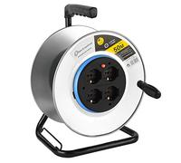 Electraline 49014 Enrouleur de câble, enrouleurs sans câble en métal antirouille avec 4 prises italiennes 10/16A + Schuko, diamètre 290 mm pour usage professionnel