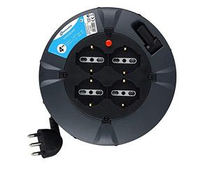 Electraline 49019 Rallonge avec Enrouleur de câble, 3 G 1 mm, Longueur 4 m, 4 Prises bivalentes, fiche 16 A, Noir