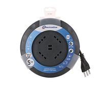 Electraline 49024 Rallonge avec Enrouleur de câble UFO Design Super Slim 5 m, 4 Prises bivalentes (10/16A), fiche 16A, avec 2 Prises USB, Section 3G1 mm²