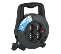 Electraline 49025 Verlängerungskabel mit Kabeltrommel 5 mt, 4 Steckdosen Blasenfolie (Schuko + 10/16 A), Netzstecker 16 A, Kabelquerschnitt 3 G1,5 mm²