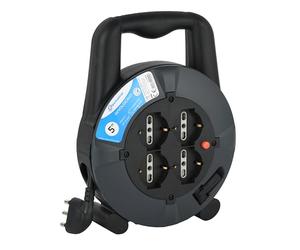 Electraline 49025 Verlängerungskabel mit Kabeltrommel 5 mt, 4 Steckdosen Blasenfolie (Schuko + 10/16 A), Netzstecker 16 A, Kabelquerschnitt 3 G1,5 mm²