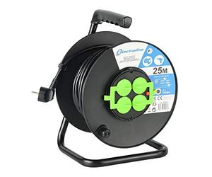 Electraline 49028 Enrouleur de câble Bricolage 25 m avec 4 Prises Schuko 3G2.5 Noir
