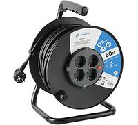 Electraline 49035 Enrouleur de câble H05VV-F 3G1,5 50 m IP20 Indoor/Kabelrolle mit 4 Schuko/Kabelbox mit Verlängerungskabel/Leitungsroller mit Kurbel, Schwarz, Schwartz