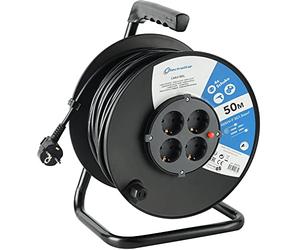 Electraline 49035 Enrouleur de câble H05VV-F 3G1,5 50 m IP20 Indoor/Kabelrolle mit 4 Schuko/Kabelbox mit Verlängerungskabel/Leitungsroller mit Kurbel, Schwarz, Schwartz