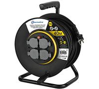 Electraline 49044 Enrouleur de câble, professionnel et plaque fixe, câble H07 RN-F 3G1.5, 40 m, IP44, pour l'extérieur, avec 4 prises Schuko