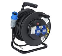 Electraline Rallonge électrique 49049 – enrouleur 25 Car, fiche CEE, 2 prises IEC-IP44, noir